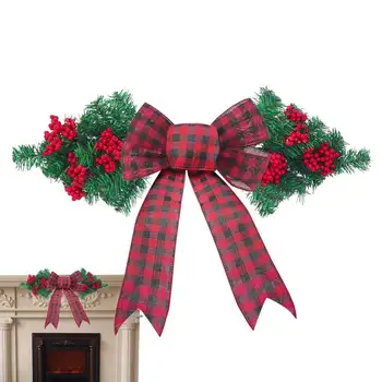 Искусственный рождественский венок Настенное искусство Рождественский венок Рождественская елка Искусственный венок с бантом 23-дюймовый рождественский декор двери