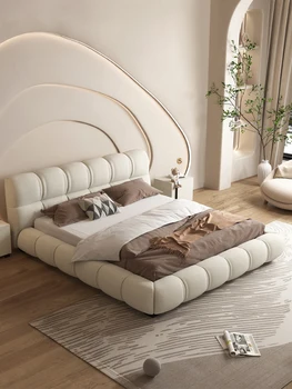 Итальянская минималистичная одноразовая ткань из технологии главная спальня большая кровать сетка красная пуховая кровать 1,8 м легкая роскошная ткань художественная кровать татами