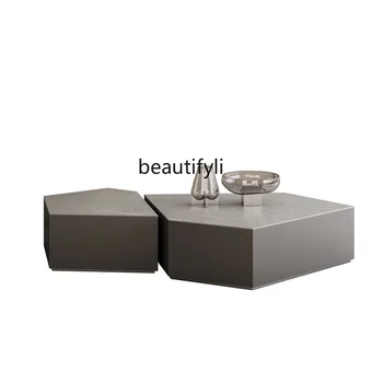 Итальянский минималистичный журнальный столик с каменной плитой Современный светлый роскошный геометрический креативный журнальный столик специальной формы Комбинация