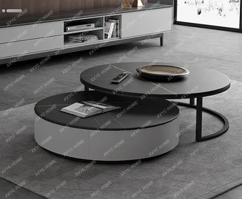  Каменная плита Комбинированный чайный стол круглый мрамор Гостиная Доступный чайный столик в роскошном стиле Простой