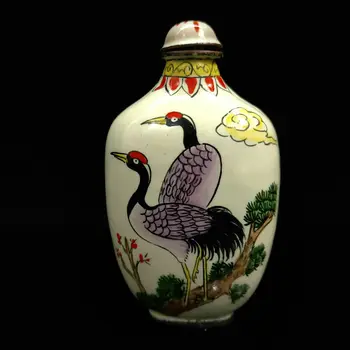 Китайская антикварная коллекция Нюхательный табакер Cloisonne Crane Мини-бутылка Qian Long W Mark