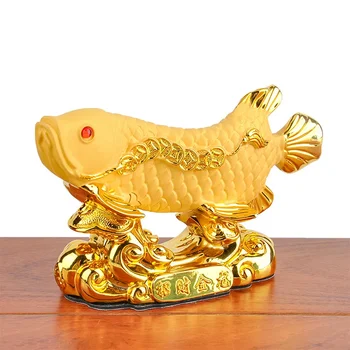 Китайский стиль Счастливый домашний офис Компания Автомобиль Талисман Деньги Рисование Фортуна Арована Золотая смола Рыба Декоративная статуя
