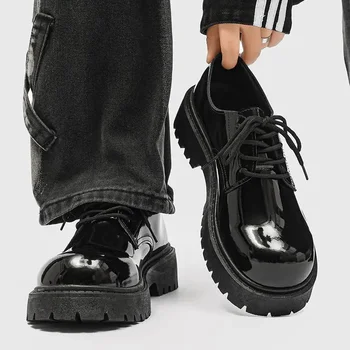 Кожаная обувь для молодых мужчин Мужская корейская мода Деловая одежда Спортивная британская черная осень Мужская дышащая обувь