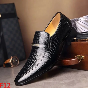 Кожаные туфли с крокодиловым рисунком оверсайз рабочая мужская обувь остроконечная свадебная обувь мужская элегантная деловая повседневная обувь с тиснением