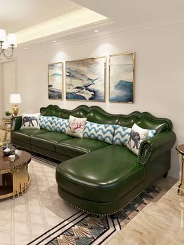 Кожаный диван в американском стиле, верхний слой, гостиная из воловьей кожи