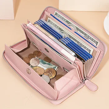 Кожаный женский кошелек нового стиля, длинный стиль, положение для нескольких карт, карманная сумка большой емкости, дамская сумочка высокого класса.