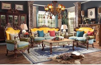 Комбинация гостиной европейская роскошь в стиле ретро корт резной диван из массива дерева трехместная комбинация