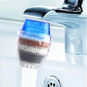  Кран с активированным углем Фильтр смесителя Насадка Фильтр для воды Кухонный кран 5-слойный фильтр-очиститель для домашнего использования (синий)