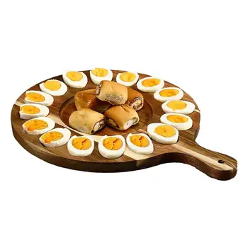 Креативный поднос для яиц с начинкой Деревянный поднос с прочной ручкой Сервировочный лоток с 16 отверстиями Круглая тарелка для яиц с начинкой Кухонные принадлежности