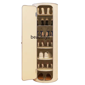 Креативный шкаф для обуви Домашний дверной проем Многослойное хранение Круглая цилиндрическая дверь Высокая вертикальная угловая полка для обуви