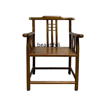 Кресло из массива дерева с круглой спинкой Кресло-диван Грецкий орех Антикварная имитация китайского стиля Кресло Дворец Стул Чайный стулМастер стул