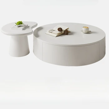 Круглый журнальный столик с белым кремовым ветром, гостиная, домашняя, роскошная, современная минималистичная дизайнерская
