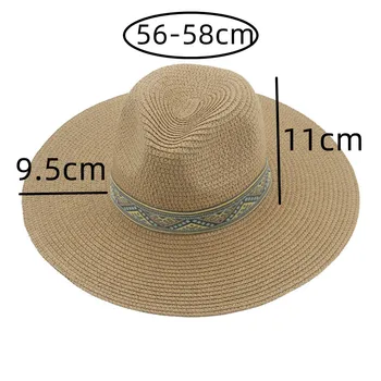 Летние женские шляпы Шляпа Соломенная шляпа Твердая Большие поля 9,5 см Повседневная Формальный Джаз Купол Панамы Пляжные Шляпы для женщин Sombreros De Mujer Новый