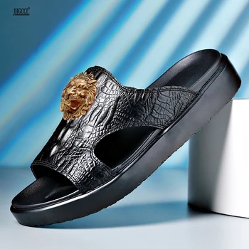Лето новые шлепанцы мужская обувь легкая пляжная обувь на мягкой подошве мужская крокодиль тисненые трендовые тапочкиzapatillas hombre T49