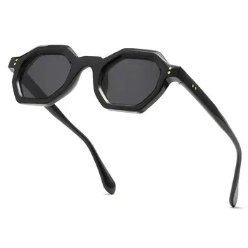  Маленькие квадратные женские солнцезащитные очки Polygon UV400 Защита Шестигранные шторы На открытом воздухе Заклепки Солнцезащитные очки Пляж / Путешествия / Уличная одежда