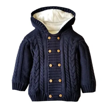Мальчики Кардиган Куртка С капюшоном Длинный рукав Флисовый Трикотажный свитер Дети Малыши Девочки Зимняя теплая верхняя одежда 0-2 Y