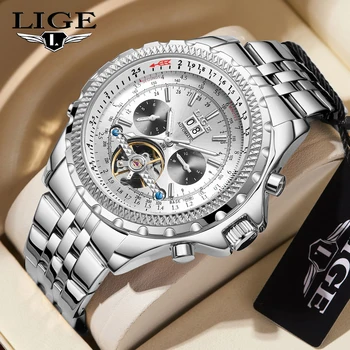  Механические мужские часы LIGE Лучший бренд Роскошные модные водонепроницаемые часы из нержавеющей стали для мужчин Светящиеся автоматические часы Авто Дата