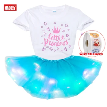 Милая юбка-пачка для девочек Радужное платье принцессы Потрясающая юбка с пайетками Радужная детская футболка + юбка для девочек + детские наклейки