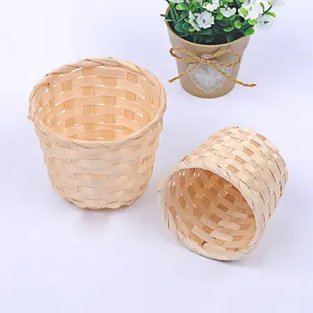 Мини-бамбуковая плетеная корзина Органайзер всякой всячины Ротанг Ящик для растений Настольный контейнер Садовый цветочный горшок ручной работы