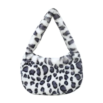 Модная сумка Универсальная плюшевая сумка под мышками Зебра / Леопардовый принт Большая сумка