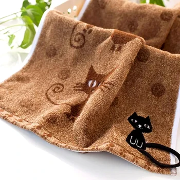 Модное вышитое полотенце для лица 100% хлопок Мягкие столовые салфетки Мультяшный узор кошки Полотенца для ванной комнаты Впитывающие быстросохнущие