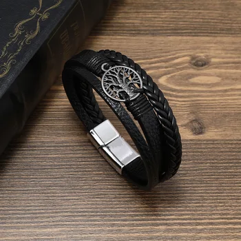 Модные кожаные браслеты Мужские стальные многослойные плетеные веревочные браслеты для мужских браслетов Ювелирные изделия Pulsera Hombre
