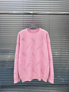 Модный вязаный свитер с вышитым воротником из бархата норки 2023 повседневный свободный мягкий пуловер кардиган для женщин