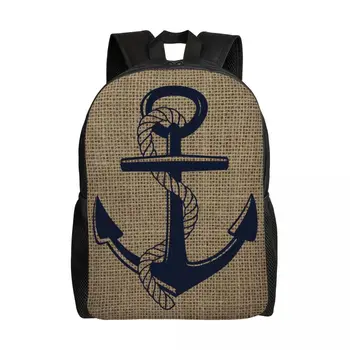 Морские графические рюкзаки из мешковины для мальчиков и девочек Военно-морской флот Океанская школа Колледж Дорожные сумки Книжная сумка подходит для 15-дюймового ноутбука