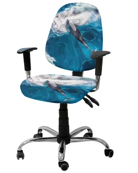 Морской океан Дельфин Кит Эластичное кресло Чехол для компьютерного кресла Эластичный съемный чехол для офисного стула Раздельные чехлы для сидений