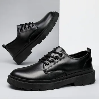 Мужская черная деловая повседневная обувь Тренд Низкий верх Балетки Толстый низ Шнуровка Легкие нескользящие рабочие кроссовки Chaussure Hommes