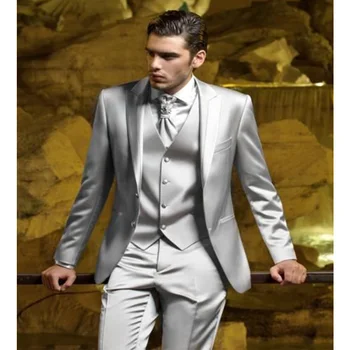 Мужской элегантный костюм-тройка Атласный Мода Вечеринка Повседневная Поездка Однобортный Тонкий дизайн Мужские костюмы для свадебной одежды