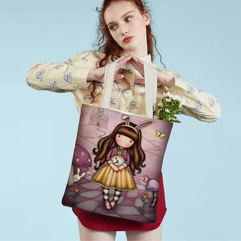 Мультяшная детская женская сумка для покупок двусторонняя складная многоразовая холщовая повседневная симпатичная девушка тоут для путешествий портативная женская сумка