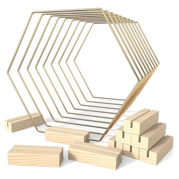  Набор из 10 обручей с 10 деревянными держателями для карт 9,1-дюймовый шестиугольный металл для украшений свадебного стола