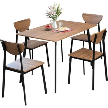  Набор обеденных столов из 5 предметов Стол для гостиной Квартира Деревенский коричневый Бесплатный фрахт Наборы мебели для гостиной Столы для ресторана Стул
