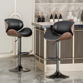  Набор регулируемых поворотных барных стульев из 2 штук, современный барный стул из искусственной кожи середины века с мягкой обивкой, барные стойки кухонного острова