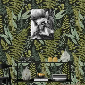 Наклейка на стену, Нарисованные вручную обои с тропическими папоротниками с обратной стороной, Съемные тропические обои