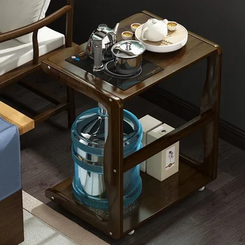 Небольшой чайный столик из массива дерева с тележкой для чая на колесиках, съемный чайный стол, чайный стол для гостиной с чайным сервизом, стеллаж для чайного стола