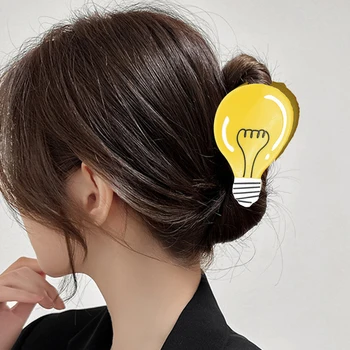 Новая корейская версия простой желтой лампочки для волос с заколкой для волос Мода для милых девушек Уксусная кислота Акула Зажим Аксессуары для волос