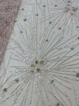 Новые поступления Красочные кристаллические камни Бусины Вышивка Французский тюль Сетка Африканская кружевная ткань для вечерних платьев Свадьбы Вечеринка