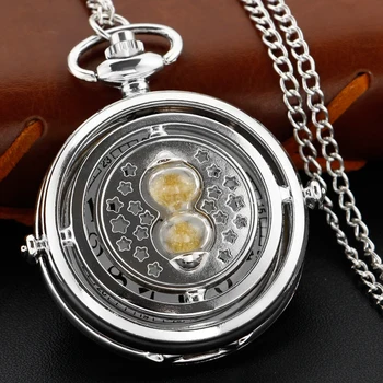 Новые серебряные часы с песочными часами Кварцевые карманные часы Винтажный джентльменский стиль Серия Ожерелье Кулон Часы Памятный подарок
