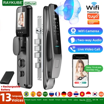 Новый RAYKUBE X50 Tuya WiFi 3D Распознавание лица Цифровой дверной замок с отпечатком пальца WiFi Камера Дистанционное приложение Видеозвонок 13 языков
