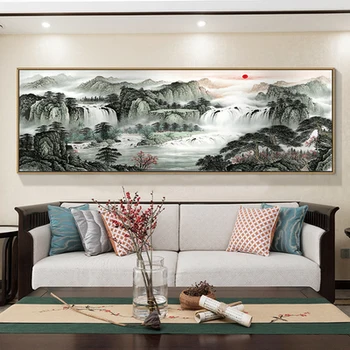 Новый китайский природный пейзаж Живопись Гостиная Домашний декор стен Офис Настенная живопись Китайская живопись Фреска Картина на холсте