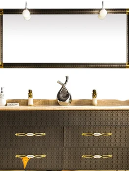 Новый шкаф для ванной комнаты в китайском стиле из нержавеющей стали, комбинированная ванная комната, двойная раковина, умывальник, мрамор