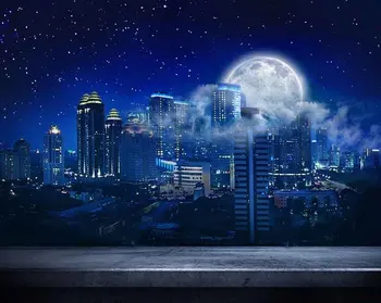 Ночь супергероев Полнолуние Городской горизонт Фоны ночного неба Высококачественная компьютерная печать фоны для фотографий вечеринок