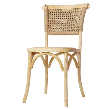 Обеденные стулья в стиле ретро из массива дерева, сельский эконом в американском стиле, старые плетеные стулья из ротанга, стулья со спинкой из бумажной веревки, ресторан ра