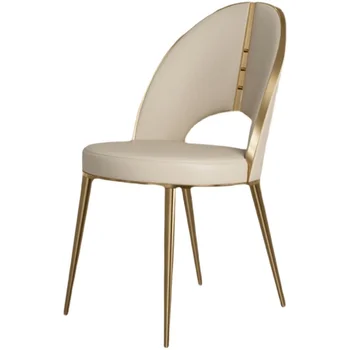  Обеденный стул с золотыми металлическими ножками Кожаный удобный кожаный стул Барные стулья Маникюрный стол Кафе Туалетный столик