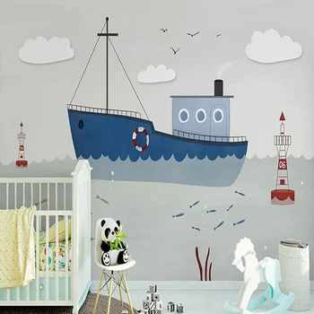 Обои для детской комнаты Пользовательские фотообои Скандинавские мультфильмы Океанский корабль Животные Фон Украшение стены Живопись Экологичный