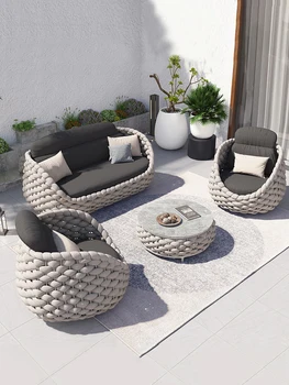 Открытый диван во дворе комбинированный балкон сад терраса ротанг стул на открытом воздухе плетеная мебель из ротанга