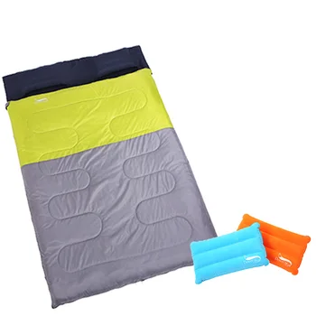 Открытый кемпинг Двойной спальный мешок 2 человека Спальный мешок Двусторонние 2-сторонние молнии с 2 подушками для пеших прогулок
