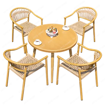 Открытый чайный столик для защиты от солнца Комбинированный журнальный столик на террасе виллы Алюминиевый кресло Teng Стул из ротанга для отдыха